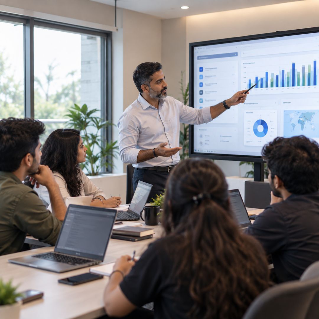Enterprise systems mentor guiding students through an ERP business workflow
